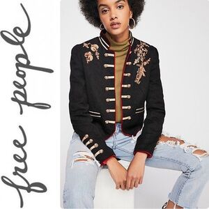 Free People Lauren Embroidered Cotton Band Jacket size small